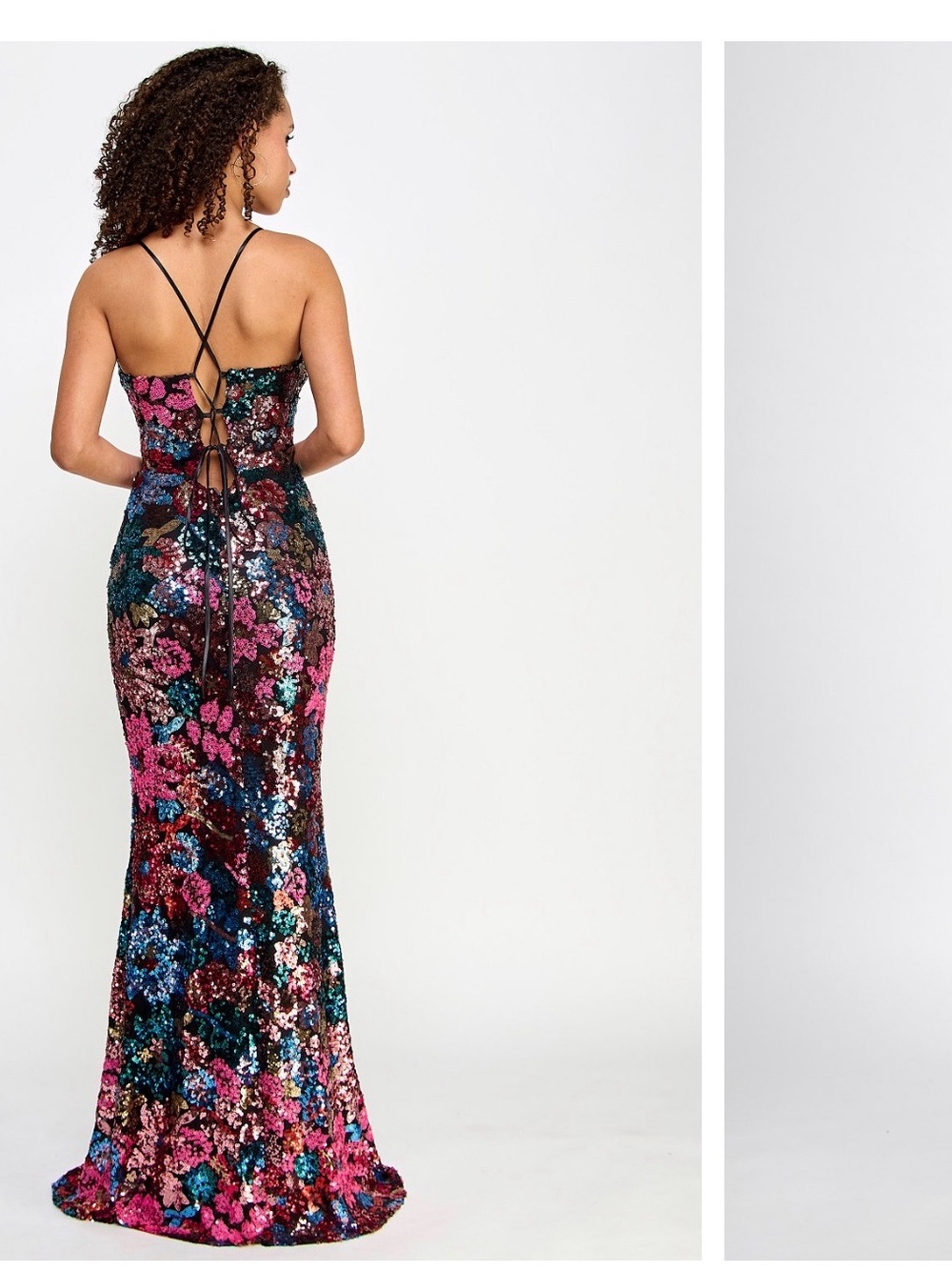 Crystal Doll Multi-Sequin Floral Lace-Up Back Prom Gown - Pink Blue Black